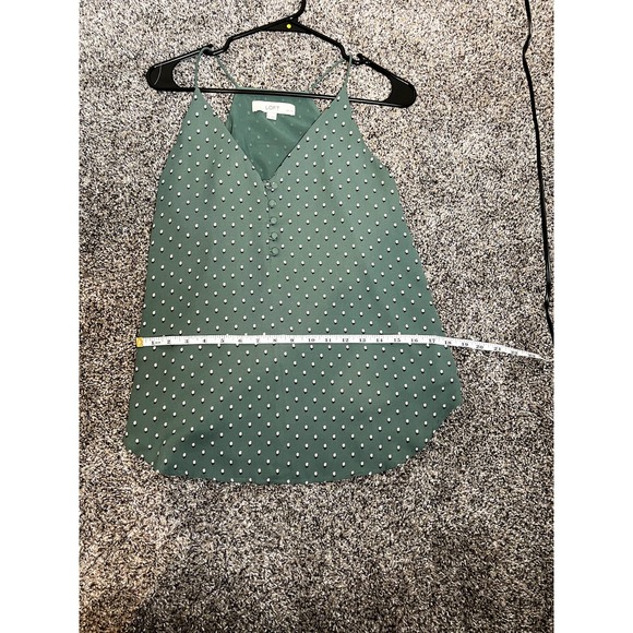 LOFT Petites Green Flower Print Spaghetti Strap Blouse with Vanity Button - Picture 16 of 16